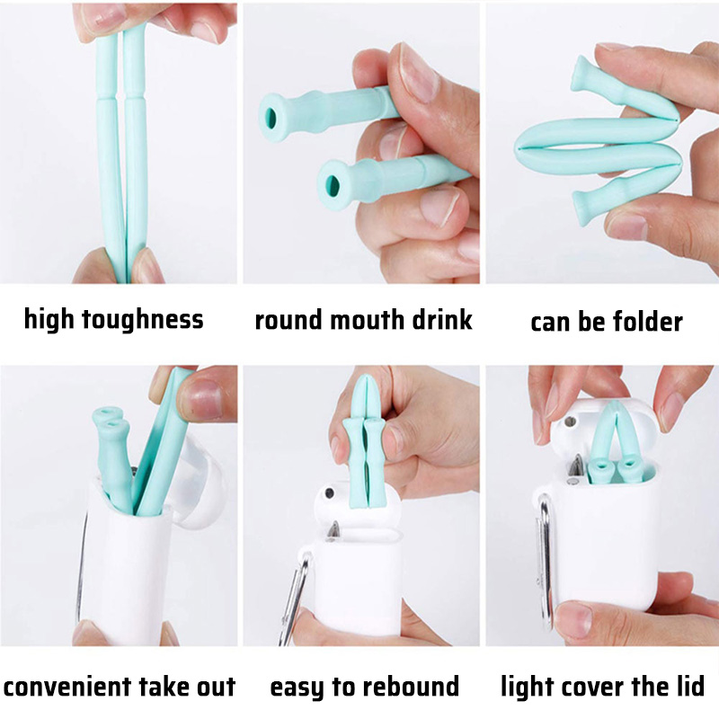 ICONIQ Re-Usable Silicone Straws with Cleaning Brush - Pack of 6 - Sma