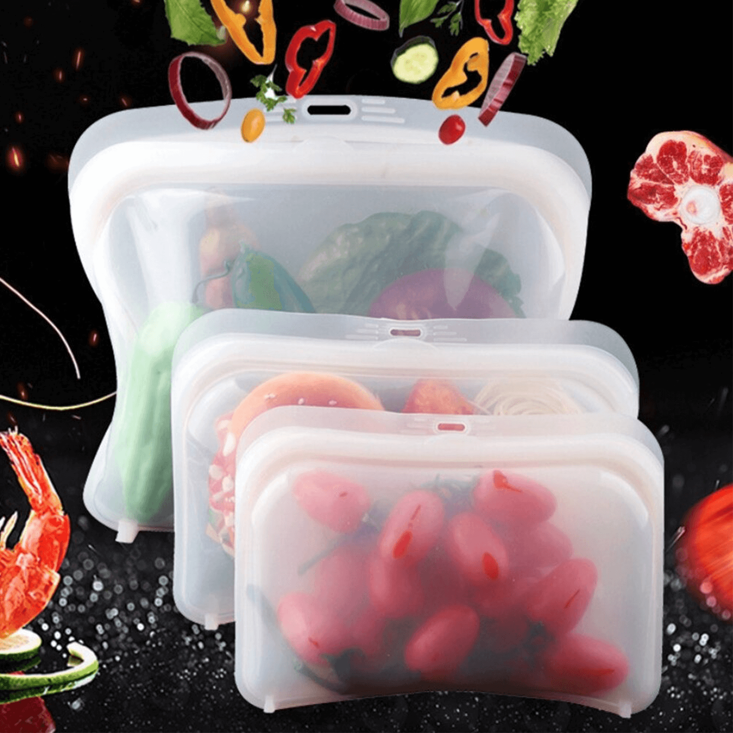 SET of Reusable Silicone Food Storage Bag, Zero Waste Food Storage Bag,  Reusable Food Storage Set, Silicone Storage Bag Silicone Bag Set 