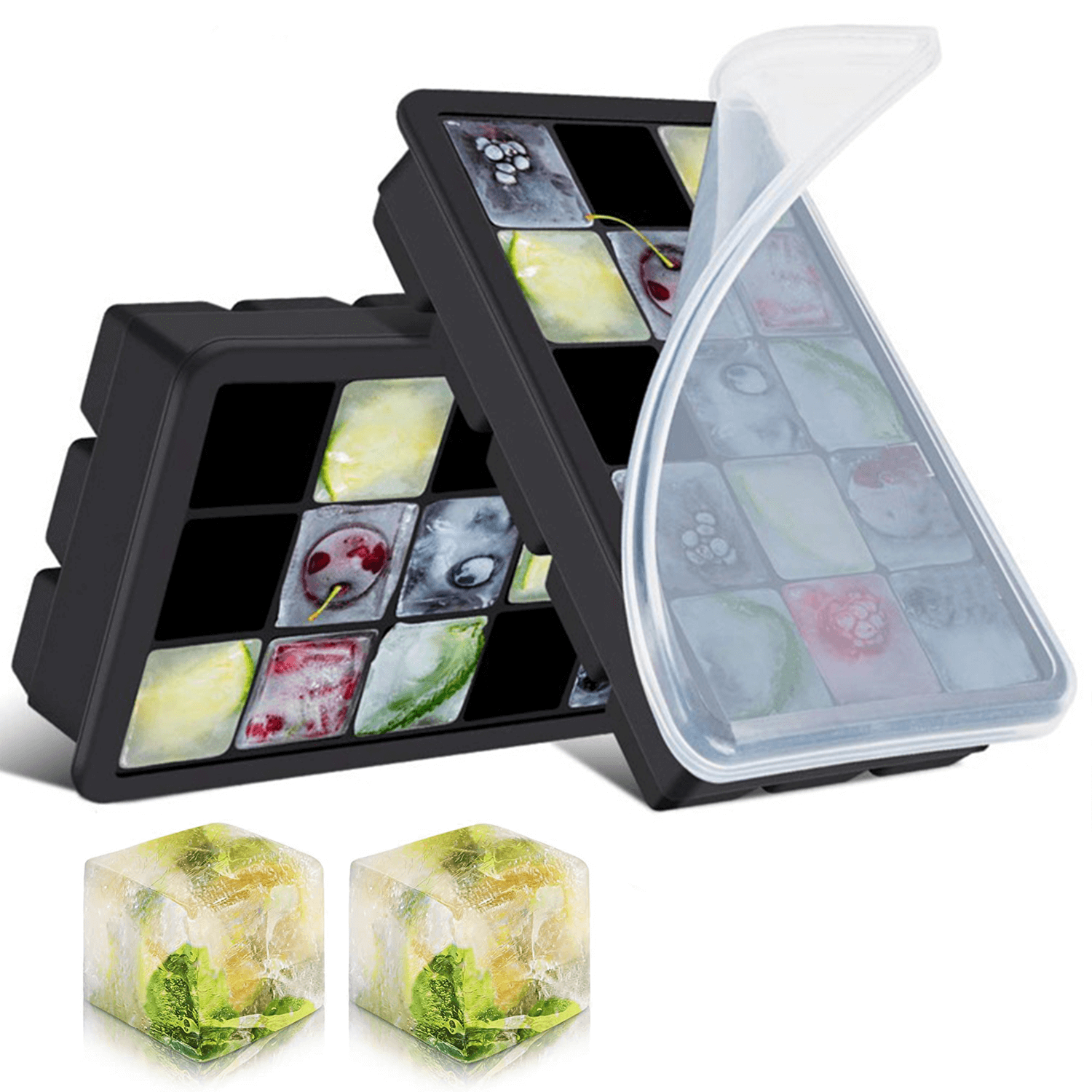 Ice Cube Tray With Lid, 6 Cavity Flexible Food Grade Silicone Ice