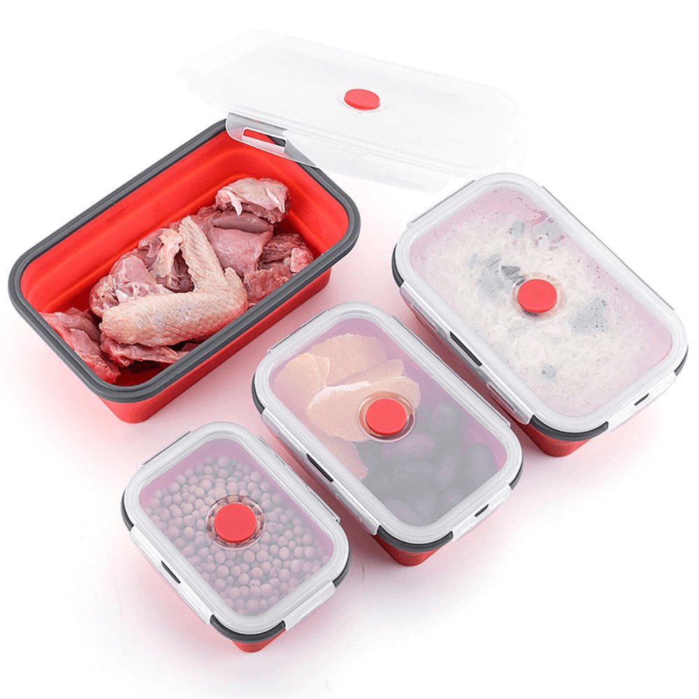 ECO ONE Collapsible 3 Compartment Bento Box Silicone Container/Lunch Box  RED