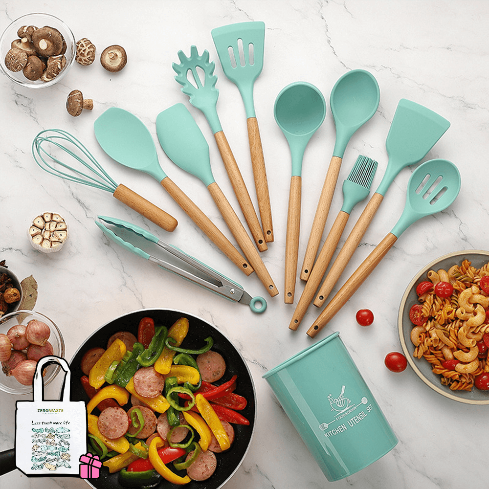 Beautiful cooking utensil set that is made of sustainable and