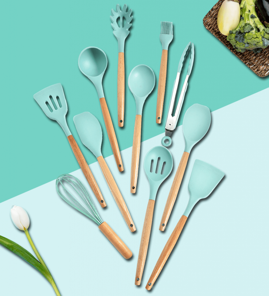 Silicone Cooking Utensils Set, Turquoise Baking Set