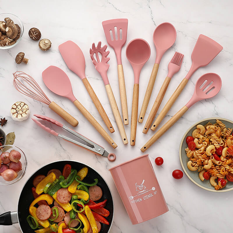 Silicone Cooking Utensils Set - Heat Resistant Kitchen Utensils, 19 Pieces  Kitchen Utensil Set, Pink