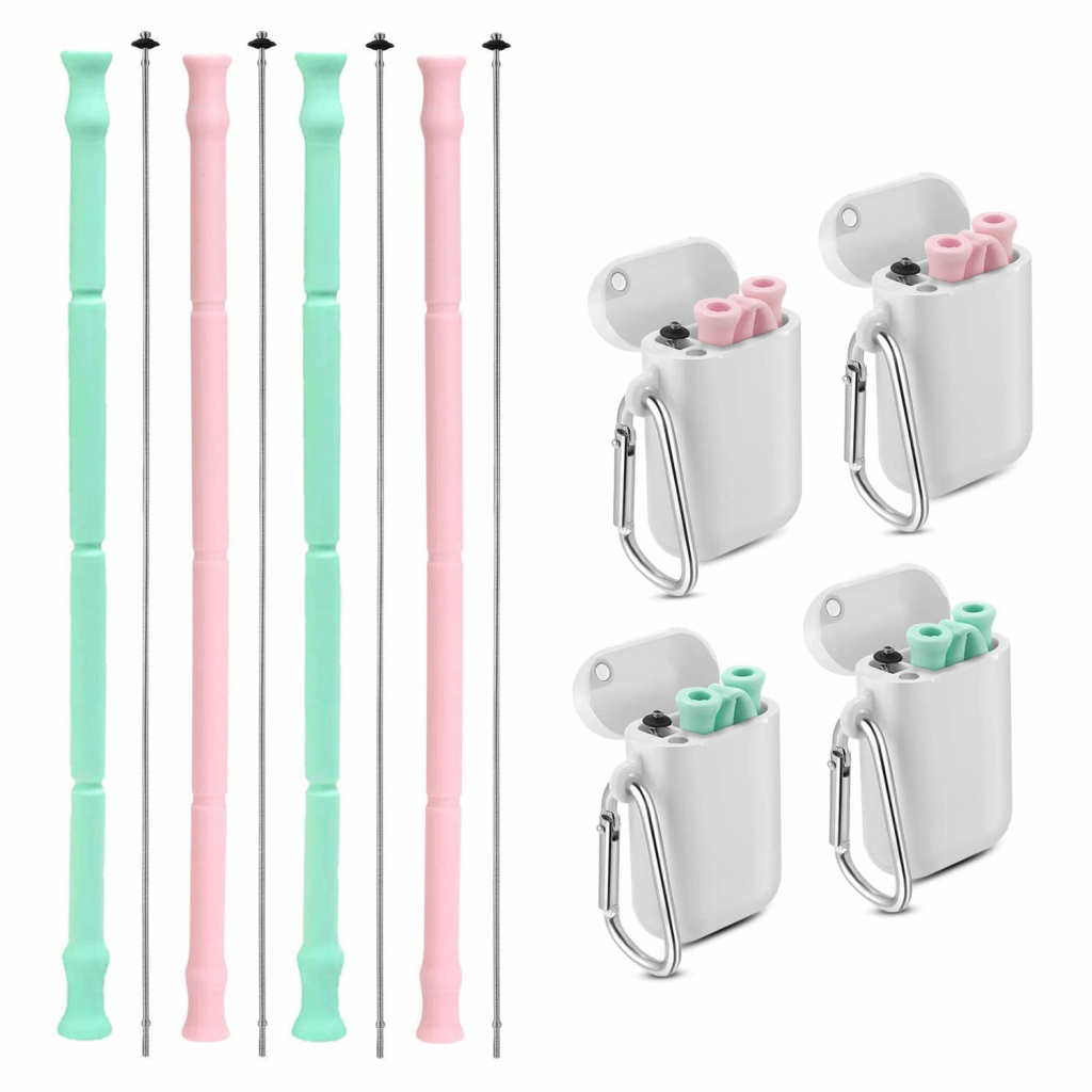 4-PACK REUSABLE COLLAPSIBLE SILICONE STRAWS