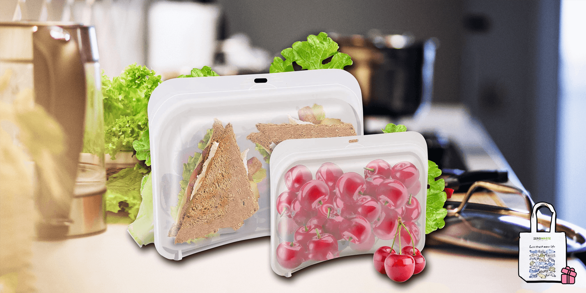 SET of Reusable Silicone Food Storage Bag, Zero Waste Food Storage Bag,  Reusable Food Storage Set, Silicone Storage Bag Silicone Bag Set 