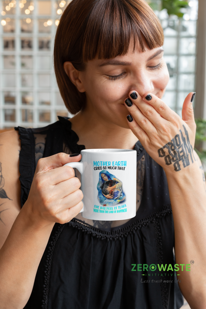 ZERO WASTE INITIATIVE - ZEROWASTEINITIATIVE.COM CRYING EARTH WHITE MUG - ZERO WASTE INITIATIVE 8 3 CRYING EARTH WHITE MUG - ZERO WASTE INITIATIVE 8