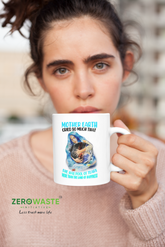 ZERO WASTE INITIATIVE - ZEROWASTEINITIATIVE.COM CRYING EARTH WHITE MUG - ZERO WASTE INITIATIVE 8 4 CRYING EARTH WHITE MUG - ZERO WASTE INITIATIVE 8