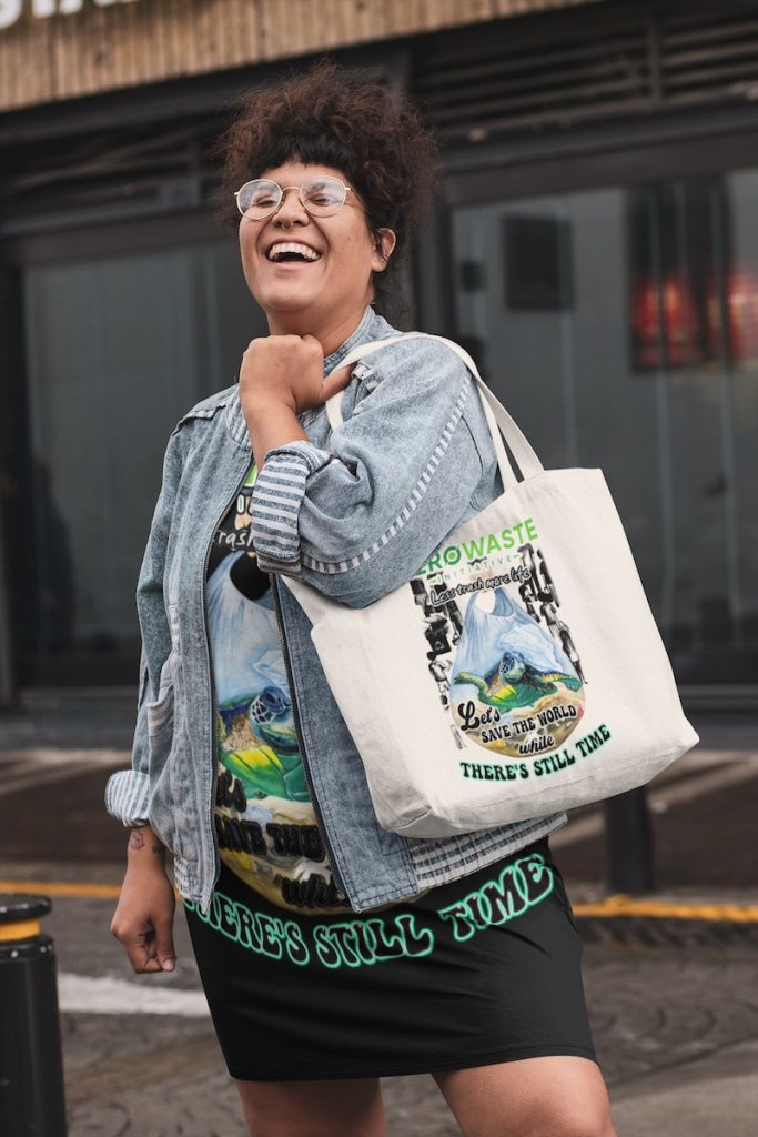 LESS TRASH MORE LIFE CANVAS TOTE BAG ZERO WASTE INITIATIVE