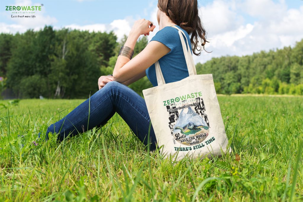 LESS TRASH MORE LIFE CANVAS TOTE BAG ZERO WASTE INITIATIVE