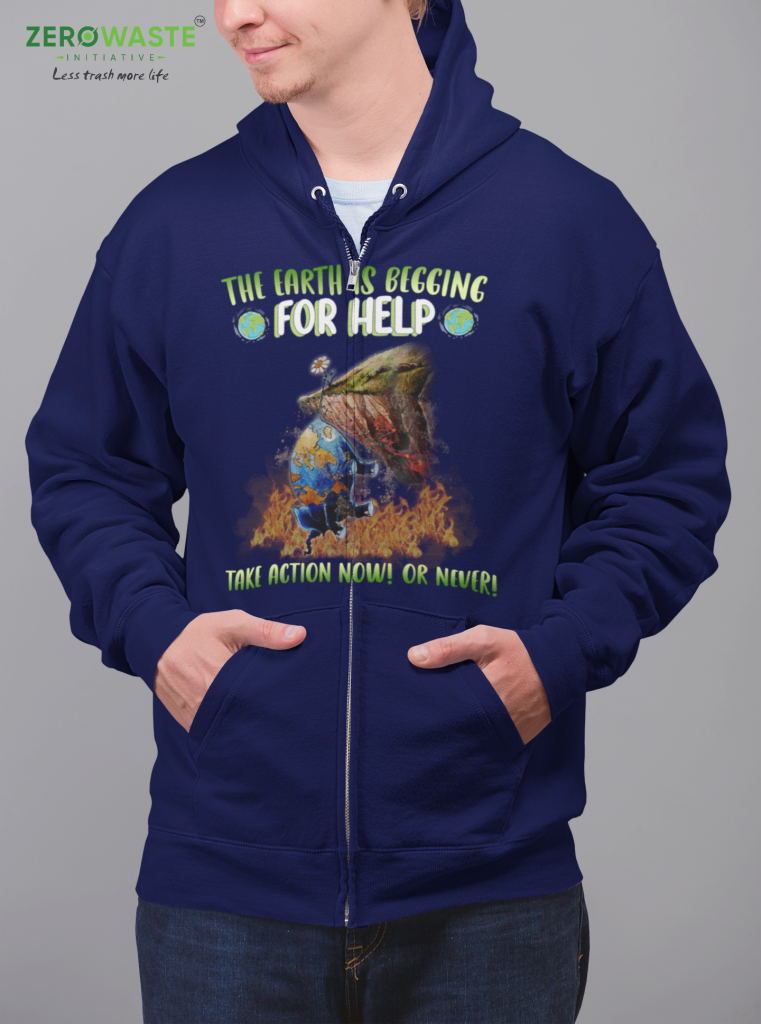 INSPIRATIONAL QUOTE SWEATER, UNISEX HELP THE EARTH ZIP HOODIE, EARTH THREAT ZIP UP SWEATSHIRT, POLYESTER COTTON BLEND S - 5XL, ORGANIC CLOTHING GIFT