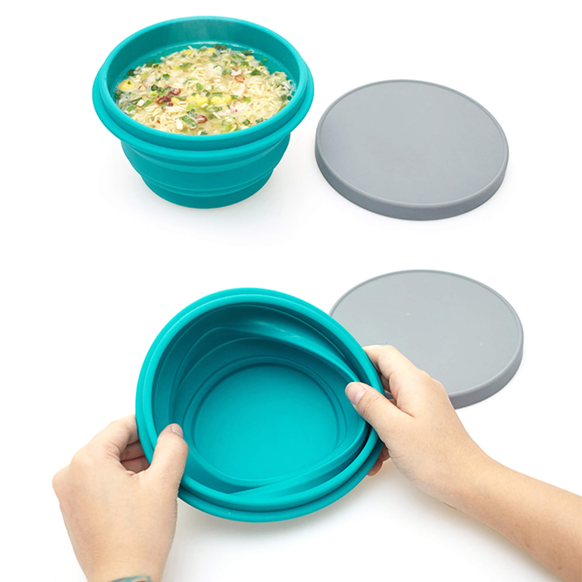 Camping Bowls With Lids, Foldable Silicone Collapsible Bowl, Lunch