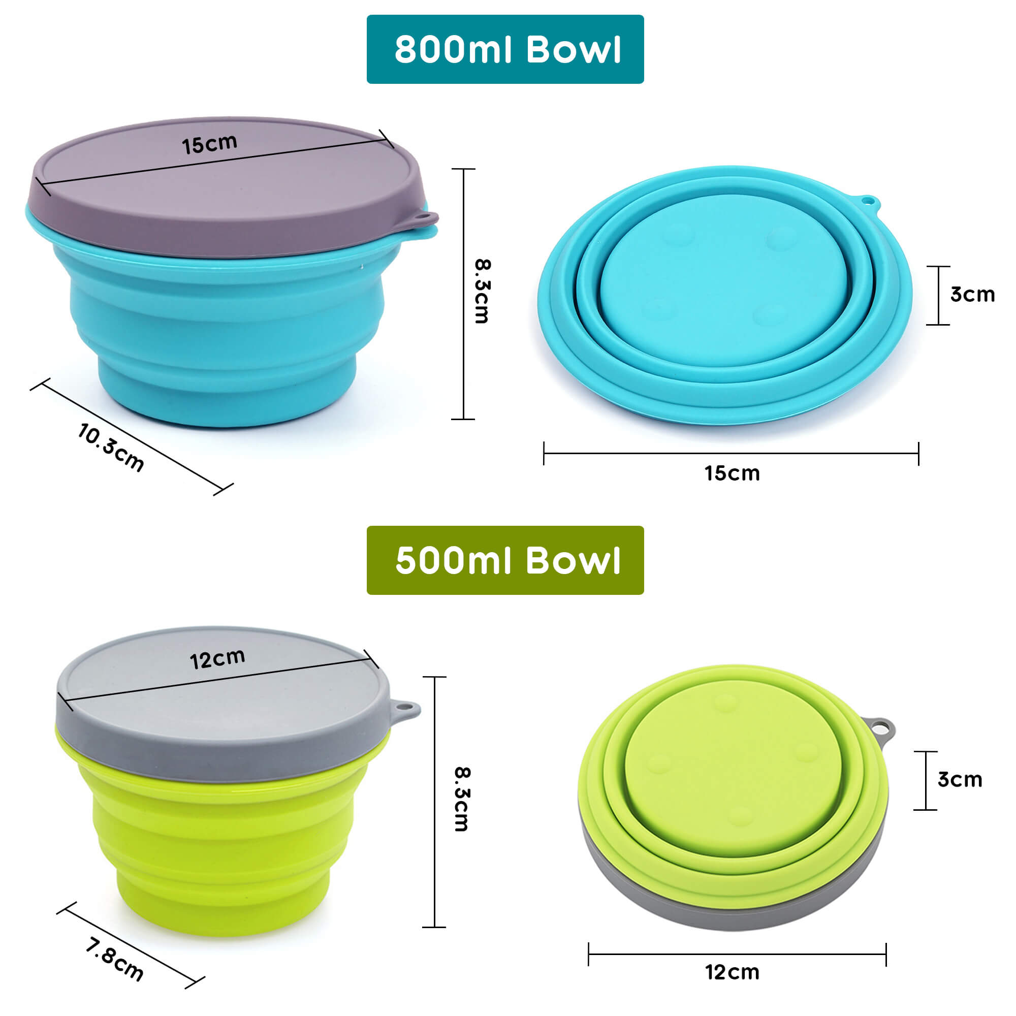 Reusable Collapsible Bowls With Lids - Silicone Meal Prep