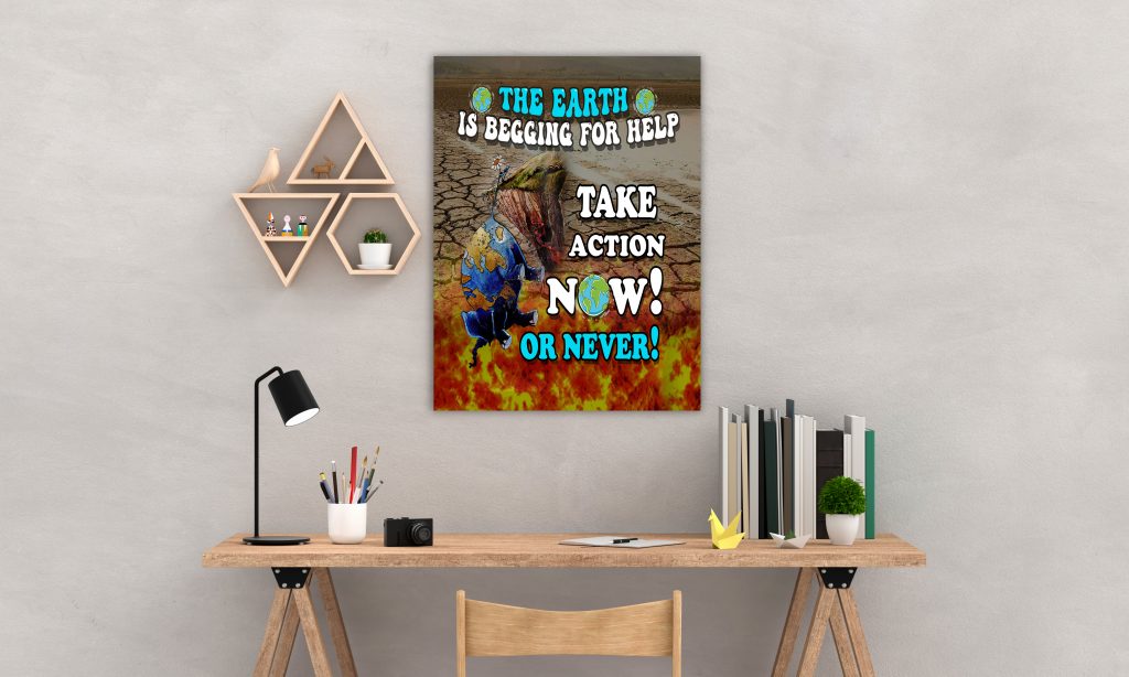 INSPIRATIONAL PAINTINGS, HELP THE EARTH MATTE CANVAS, GLOBAL WARMING, ENVIRONMENTAL EDUCATIONAL WALL ART, READY TO HANG, ZERO WASTE WALL ART GIFT