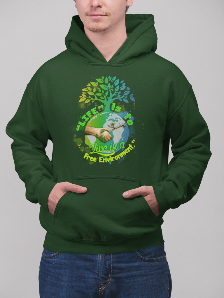 ECO FRIENDLY ART PULLOVER, UNISEX FREE ENVIRONMENT HOODIE, ACTIVIST INSPIRATIONAL SWEATSHIRT, SAVE PLANET SWEATER, COTTON S - 5XL, SUSTAINABLE LIVING GIFT