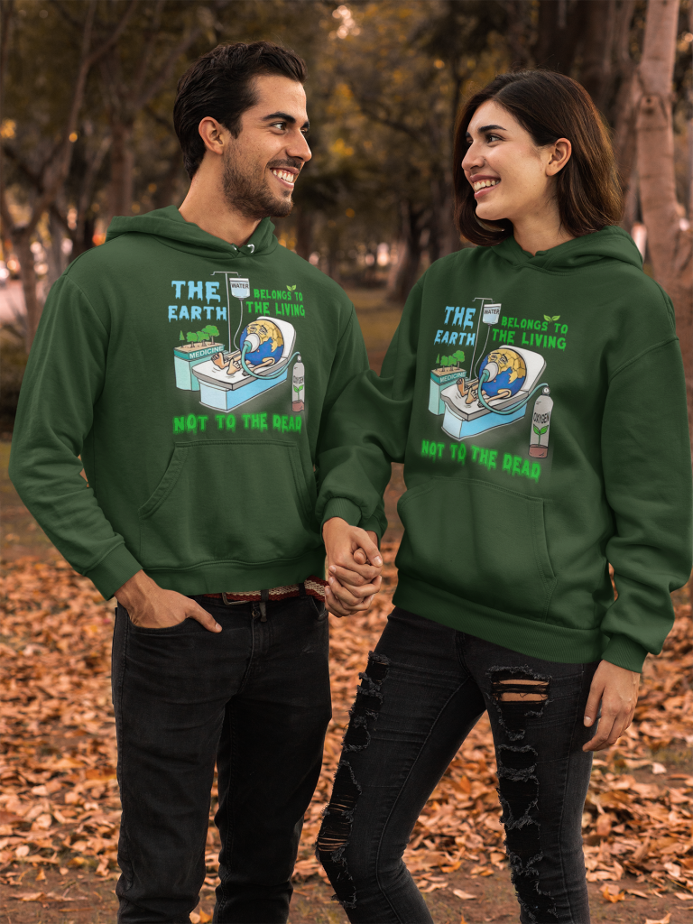 ECO FRIENDLY TRENDY PULLOVER, UNISEX EARTH DEATH HOODIE, AWARENESS SWEATSHIRT, SAVE EARTH JACKET, COTTON S - 5XL, ZERO WASTE INITIATIVE CLOTHING GIFT