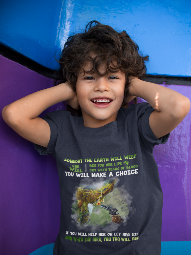 EARTH DAY KIDS TEE, UNISEX SAVE THE EARTH YOUTH T SHIRT, ORGANIC BACK TO SCHOOL TEE, EARTH THREAT, COTTON XS-XL, ZERO WASTE INITIATIVE CLOTHING GIFT