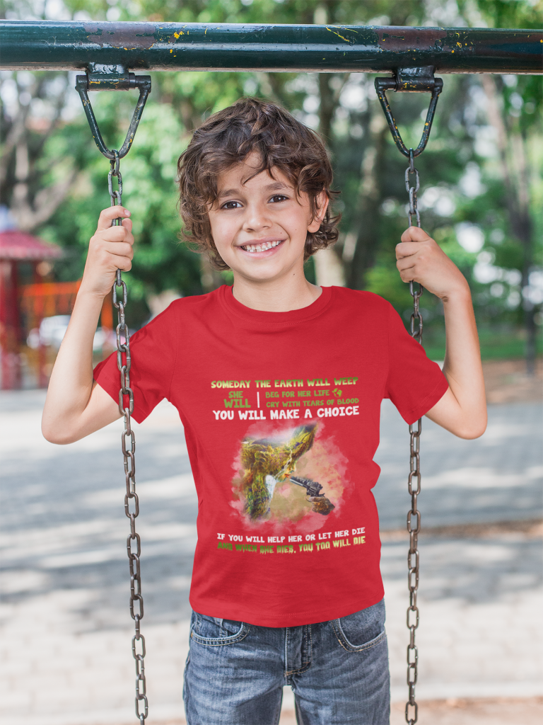 EARTH DAY KIDS TEE, UNISEX SAVE THE EARTH YOUTH T SHIRT, ORGANIC BACK TO SCHOOL TEE, EARTH THREAT, COTTON XS-XL, ZERO WASTE INITIATIVE CLOTHING GIFT
