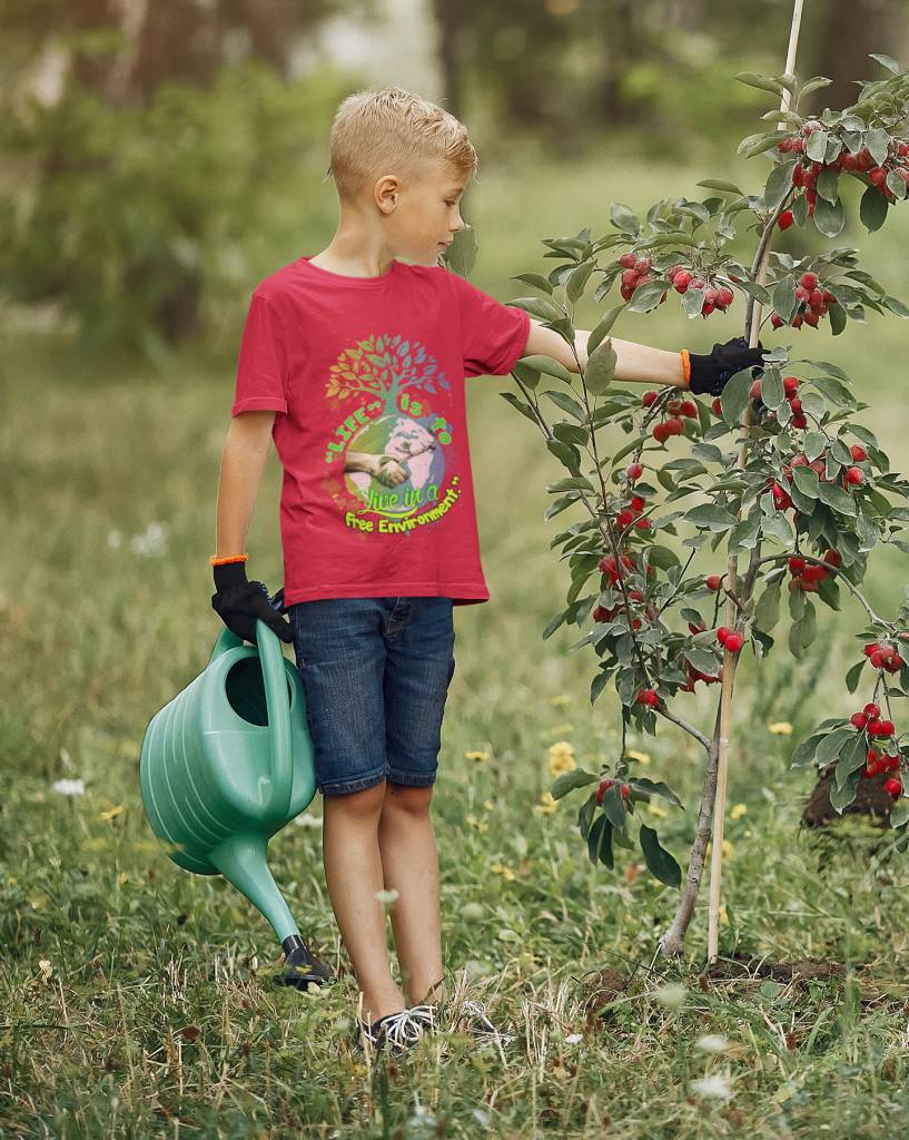 ECO FRIENDLY QUOTE KID TEE, UNISEX FREE ENVIRONMENT YOUTH T-SHIRT, SAVE PLANET ART TEENAGER SHIRT, COTTON XS - XL, ZERO WASTE INITIATIVE CLOTHING GIFT