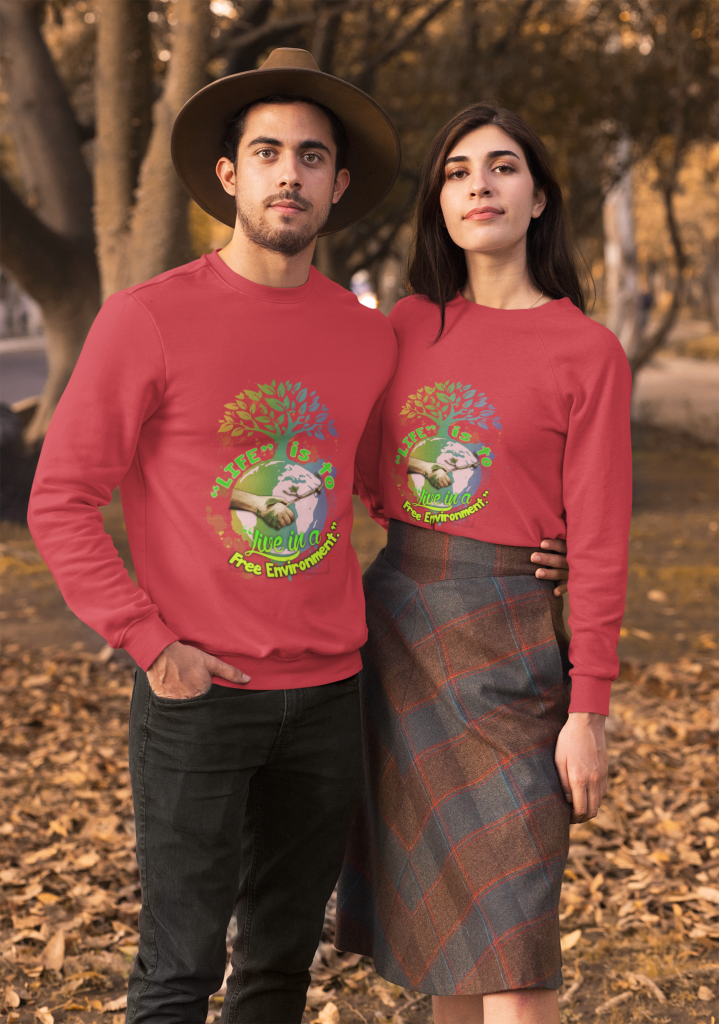 ECO FRIENDLY GRAPHIC PULLOVER, UNISEX FREE ENVIRONMENT LONG SLEEVE, SAVE PLANET INSPIRATIONAL SHIRT, ULTRA COTTON S - 5XL, SUSTAINABLE LIVING GIFT