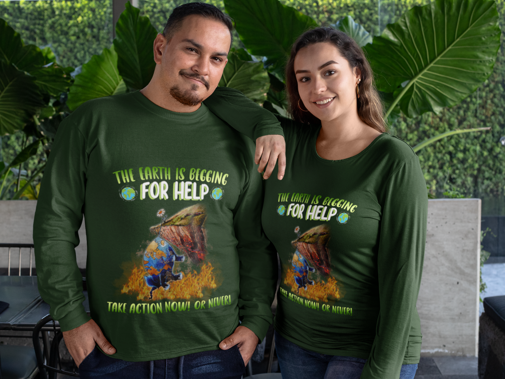 INSPIRATIONAL QUOTES SHIRT WITH SAYING, UNISEX HELP THE EARTH LONG SLEEVE, EARTH THREAT CREWNECK SWEATER, ULTRA COTTON S - 5XL, AWARENESS CLOTHES GIFT