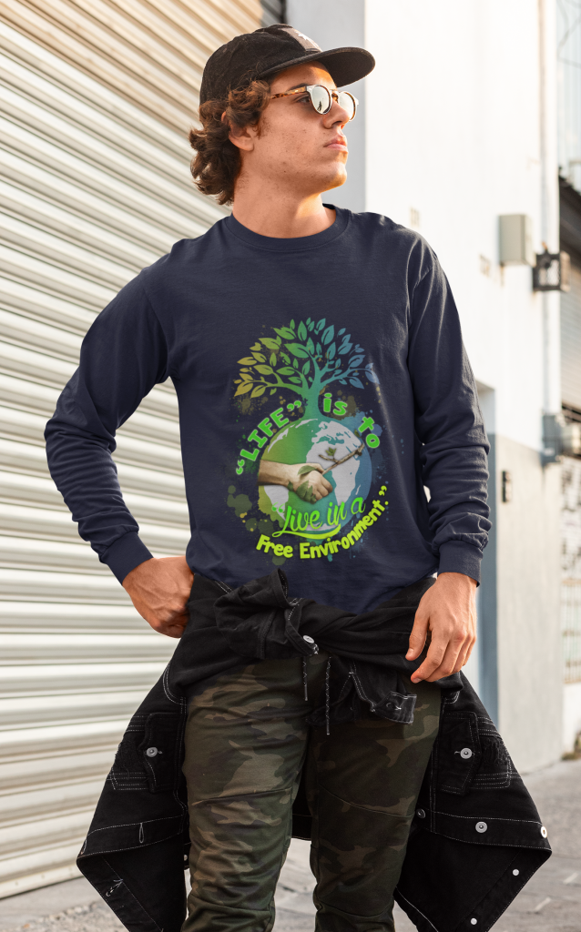 ECO FRIENDLY GRAPHIC PULLOVER, UNISEX FREE ENVIRONMENT LONG SLEEVE, SAVE PLANET INSPIRATIONAL SHIRT, ULTRA COTTON S - 5XL, SUSTAINABLE LIVING GIFT