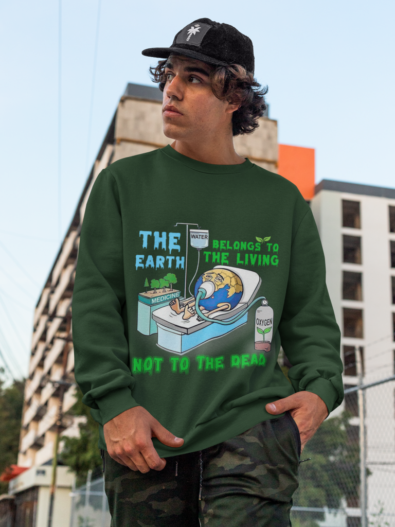 EARTH DAY TYPOGRAPHY PULLOVER, UNISEX EARTH DEATH CREW NECK SWEATSHIRT, SAVE THE EARTH TRENDY JUMPER, POLYESTER COTTON BLEND S - 5XL, EARTH THREAT SWEATER GIFT