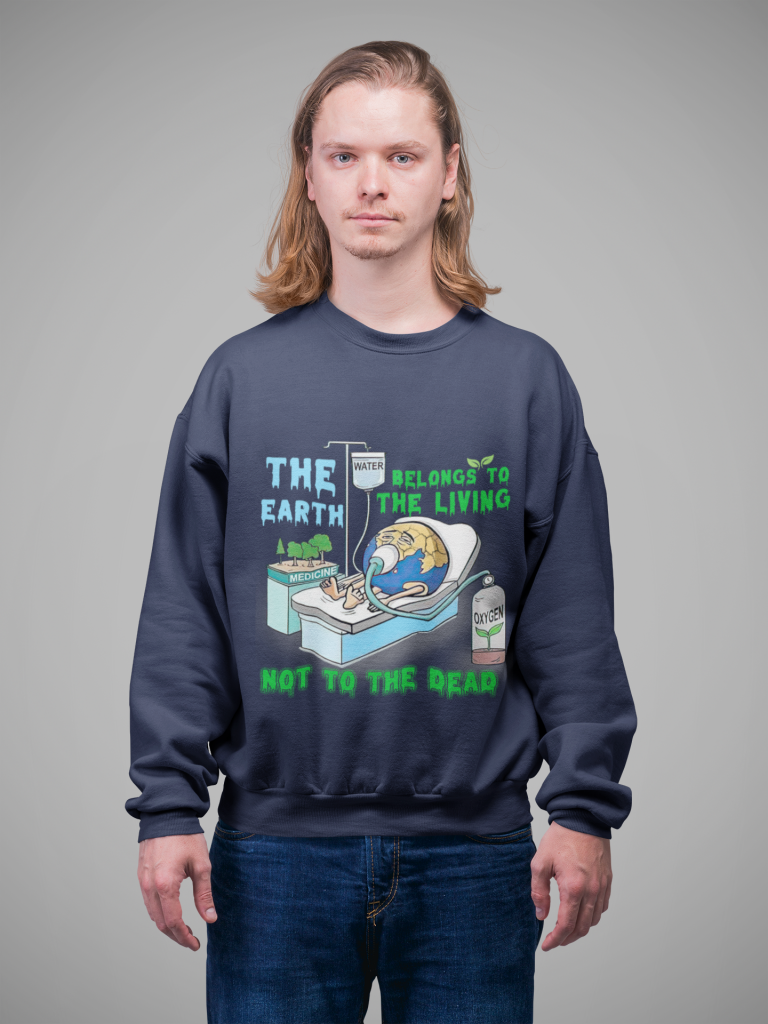 EARTH DAY TYPOGRAPHY PULLOVER, UNISEX EARTH DEATH CREW NECK SWEATSHIRT, SAVE THE EARTH TRENDY JUMPER, POLYESTER COTTON BLEND S - 5XL, EARTH THREAT SWEATER GIFT