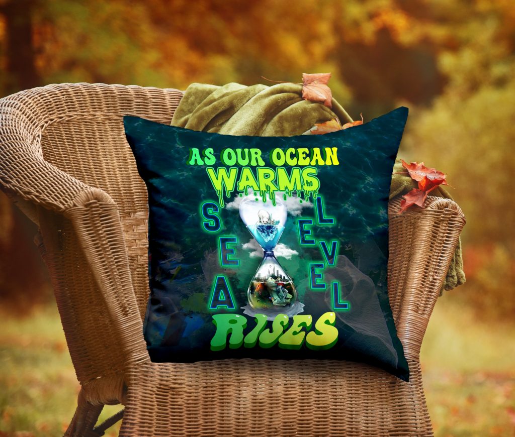 Nature Quote Pillow, Ocean Heating, Sea Level Rises, Global Warming Typography Canvas Throw Pillow, Two-sided Print, Zero Waste Initiative Decor Gift