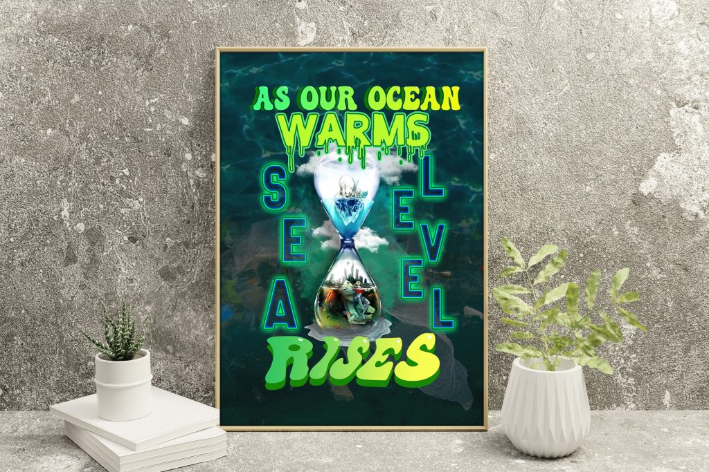 EARTH DAY EDUCATIONAL WALL ART, OCEAN HEATING POSTER, GLOBAL WARMING, SEA NATURE POLLUTION ROOM DECORATION, UNFRAMED VERSION, ZERO WASTE WALL ART GIFT