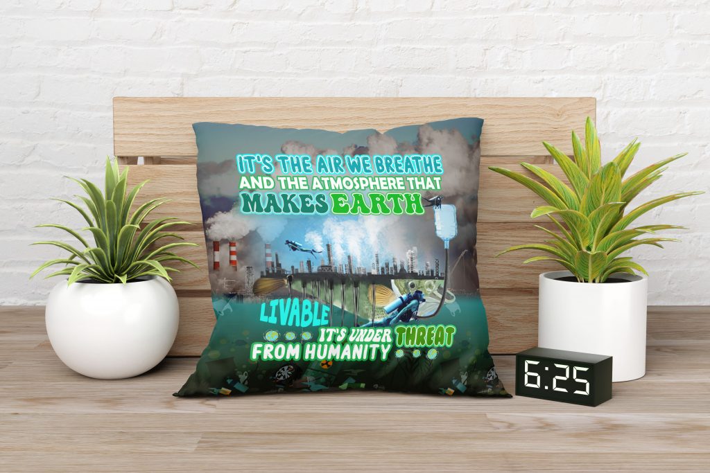 ENVIRONMENTAL AWARENESS QUOTE PILLOW, ATMOSPHERE THREAT, AIR POLLUTION CANVAS THROW PILLOW, TWO-SIDED PRINT, ZERO WASTE INITIATIVE COUCH DECOR GIFT