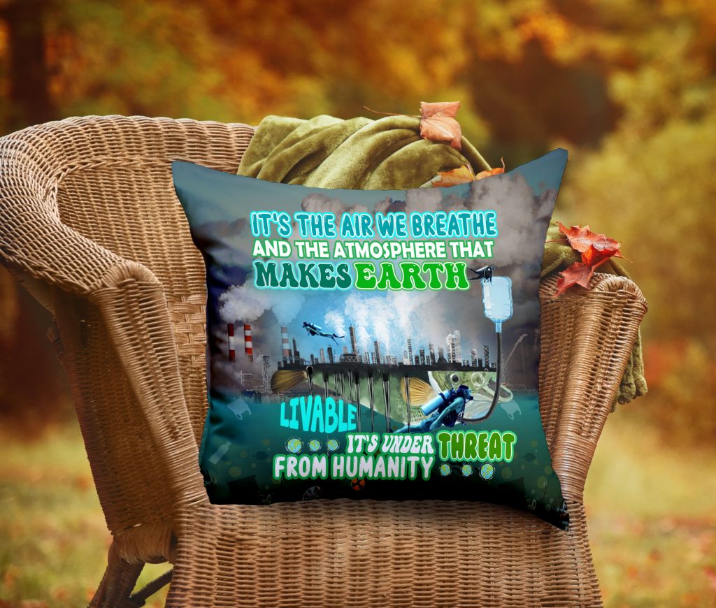 ENVIRONMENTAL AWARENESS QUOTE PILLOW, ATMOSPHERE THREAT, AIR POLLUTION CANVAS THROW PILLOW, TWO-SIDED PRINT, ZERO WASTE INITIATIVE COUCH DECOR GIFT