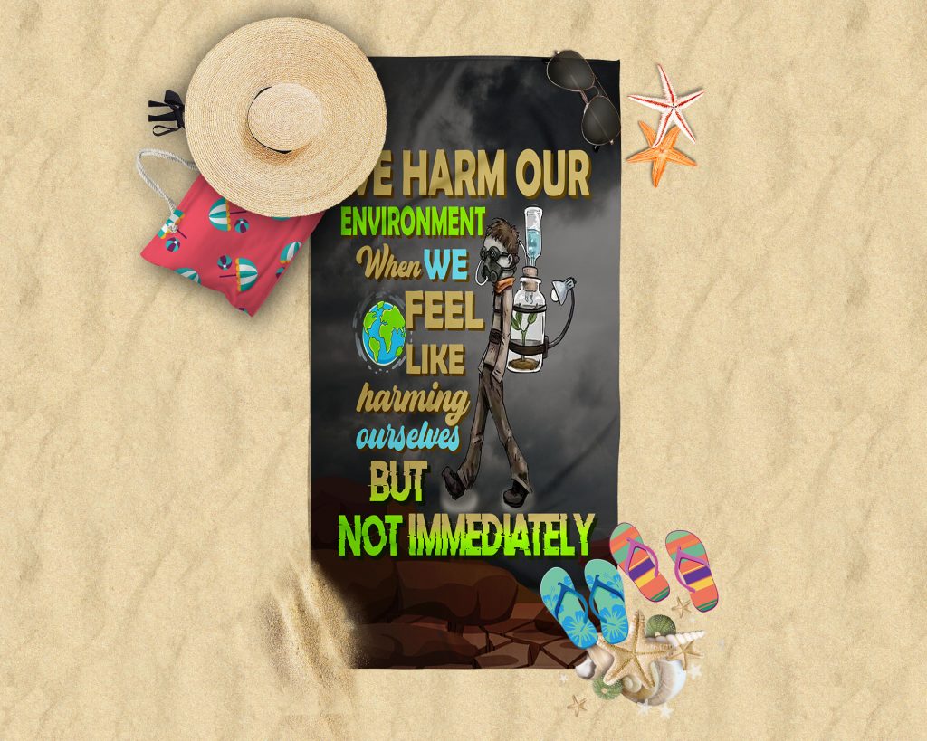 ECO FRIENDLY BATH SHEET, HARM ENVIRONMENT BEACH TOWEL, EARTH THREAT, AWARENESS HIGH QUALITY TOWEL, 37.5X62 INCH, ZERO WASTE INITIATIVE VACATION GIFT