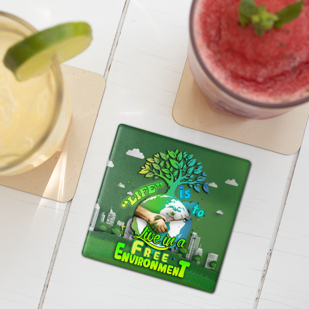 SET 4 ENVIRONMENTAL, FREE ENVIRONMENT STONE COASTERS, PLANT TREE PAINTING, BAR COFFEE SHOP DECORATIVE COASTER, 4 INCHES, ZERO WASTE DRINK COASTER GIFT