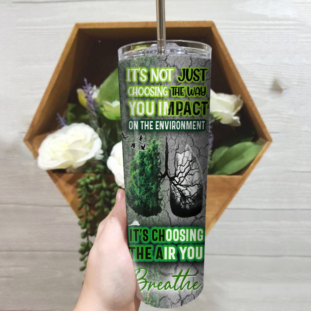 NATURE PAINTING WATER BOTTLE, THE AIR YOU BREATHE TUMBLER, POLLUTION AWARENESS INSPIRED 20OZ ICED WATER DETOX TRAVEL MUG CUP, ZERO WASTE TUMBLER GIFT