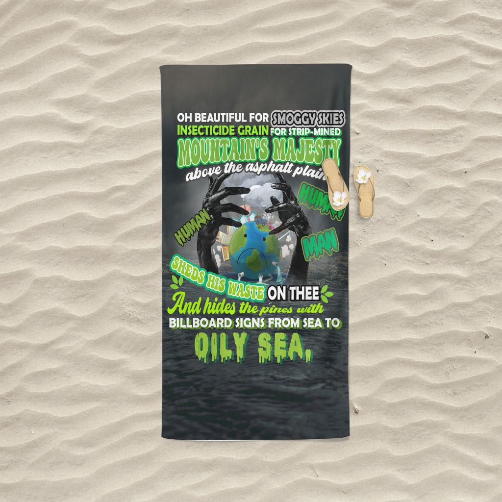 ENVIRONMENTAL BATH TOWEL, ENVIRONMENTAL POLLUTION BEACH TOWEL, CLIMATE CHANGE UNIQUE HIGH QUALITY TOWEL 37.5X62IN, ZERO WASTE INITIATIVE VACATION GIFT