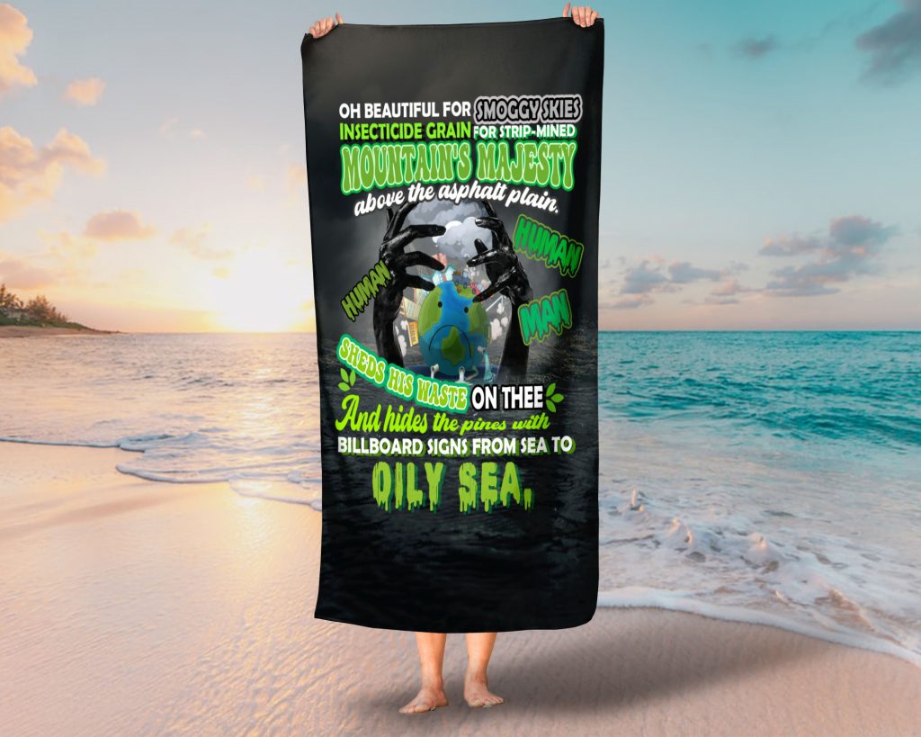 ENVIRONMENTAL BATH TOWEL, ENVIRONMENTAL POLLUTION BEACH TOWEL, CLIMATE CHANGE UNIQUE HIGH QUALITY TOWEL 37.5X62IN, ZERO WASTE INITIATIVE VACATION GIFT