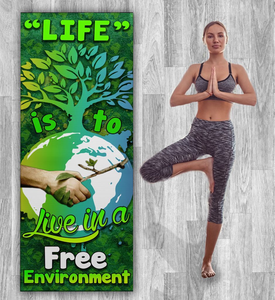 ECO FRIENDLY MEDITATION, FREE ENVIRONMENT YOGA MAT, ACTIVIST FLOOR EXERCISE, SAVE PLANET PRINTED EQUIPMENT, 24X68 INCHES, ECO LIFESTYLE WORKOUT GIFT