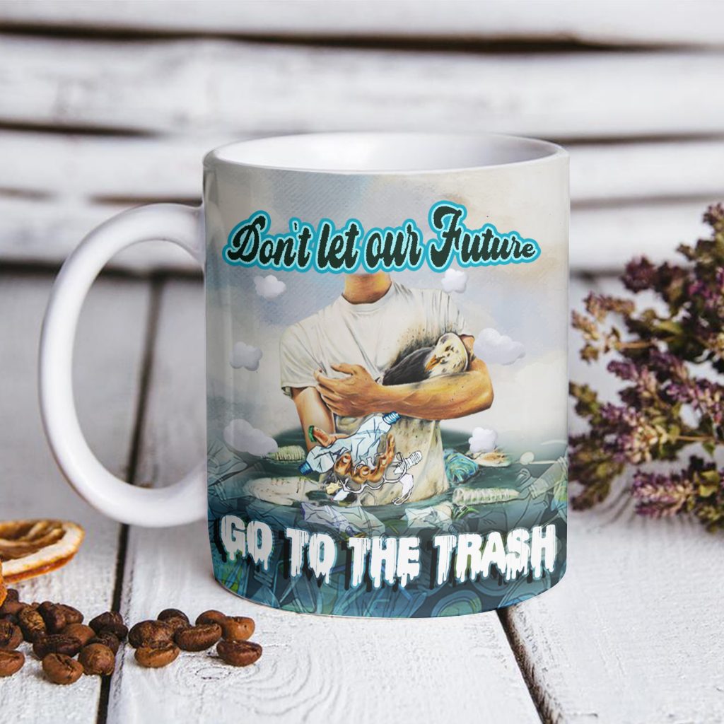 ECO FRIENDLY HOT TEA CUP DESIGN, FUTURE HUMANITY EDGE MUG, LESS GARBAGE, EARTH THREAT KITCHEN DINING, 11OZ/15OZ, HUMANITARIAN DRINKWARE GIFT