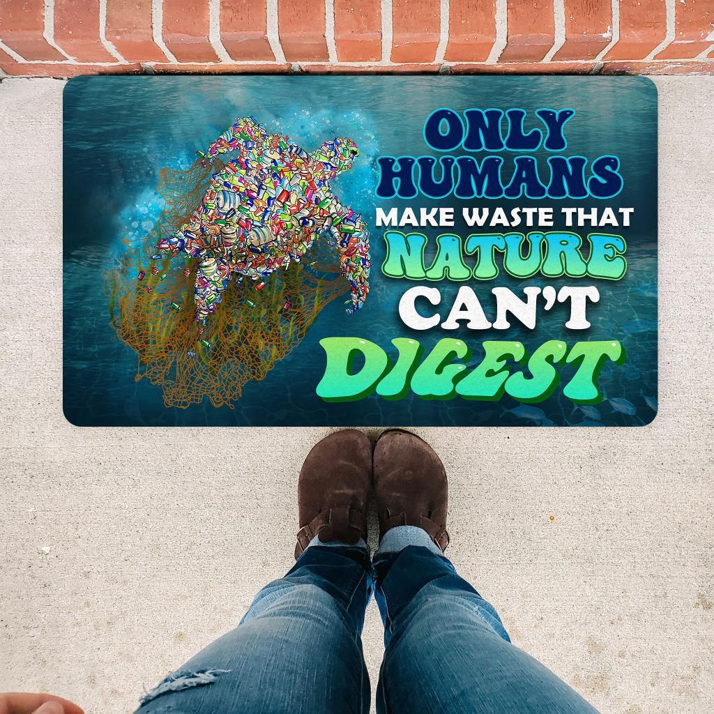 NATURE QUOTE DURABLE WELCOME RUG, PLASTIC WASTE DOORMAT, OCEAN POLLUTION PAINTINGS ON LOW PROFILE FLOOR CARPET, 29.5X17.5 IN, ZERO WASTE DOORMAT GIFT