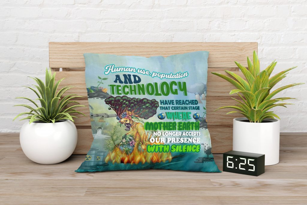 Earth Day Inspired Word Art Pillow, Save Mother Earth, Environmental Pollution Canvas Throw Pillow, Two-sided Print, Zero Waste Initiative Decor Gift