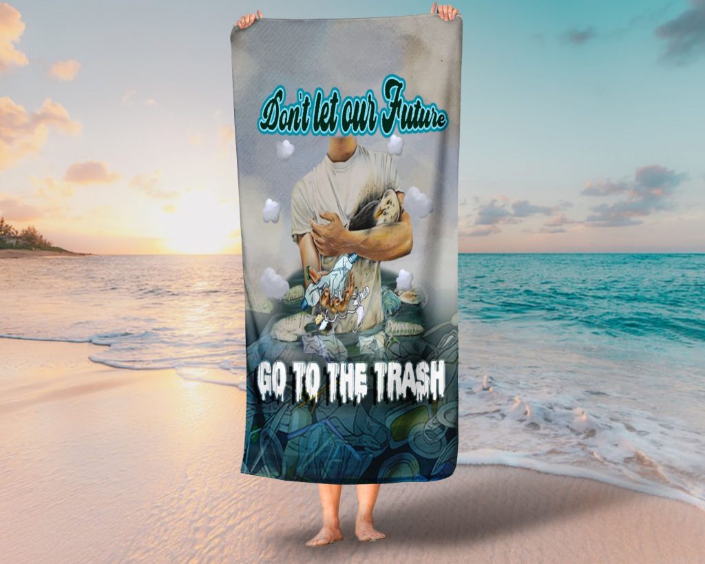 ECO FRIENDLY PERSONALIZED BATH SHEET, FUTURE HUMANITY BEACH TOWEL, LESS GARBAGE, EARTH THREAT HIGH QUALITY TOWEL, 37.5X62 INCH, HUMANITARIAN VACATION GIFT