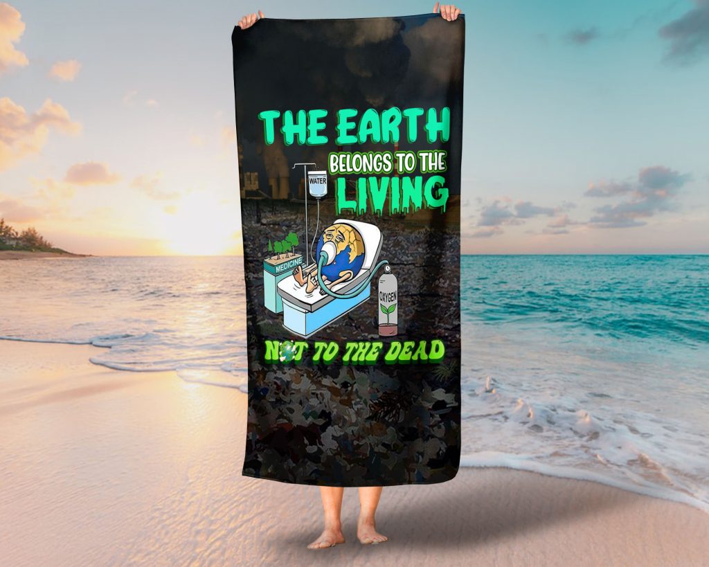 EARTH DAY UNIQUE DESIGN TOWEL, EARTH DEATH BEACH TOWEL, AIR POLLUTION, CLIMATE CHANGE EDUCATIONAL PAINTING TOWEL, 37.5X62 IN, ZERO WASTE VACATION GIFT
