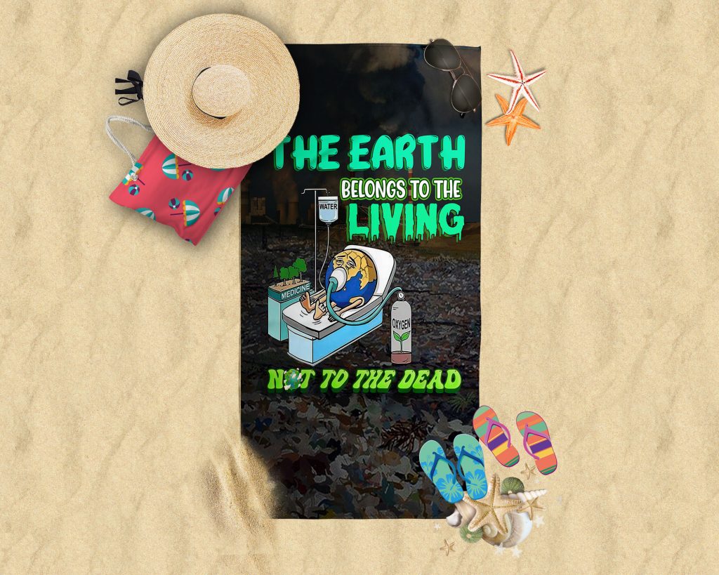 EARTH DAY UNIQUE DESIGN TOWEL, EARTH DEATH BEACH TOWEL, AIR POLLUTION, CLIMATE CHANGE EDUCATIONAL PAINTING TOWEL, 37.5X62 IN, ZERO WASTE VACATION GIFT