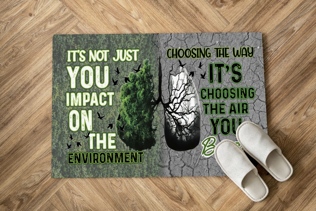 NATURE PAINTING ON RUG, THE AIR YOU BREATHE DOORMAT, POLLUTION AWARENESS DURABLE RUBBER DIRT TRAPPING CARPET, 29.5X17.5 IN, ZERO WASTE DOORMAT GIFT