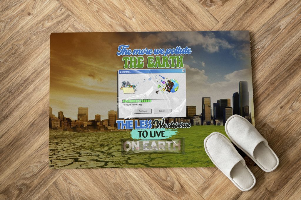 ECO FRIENDLY DIRT TRAPPING RUG, EARTH POLLUTION DOORMAT, ENVIRONMENTAL PROTECTION AWARENESS PAINTING CARPET, 29.5X17.5 IN, ZERO WASTE DOORMAT GIFT