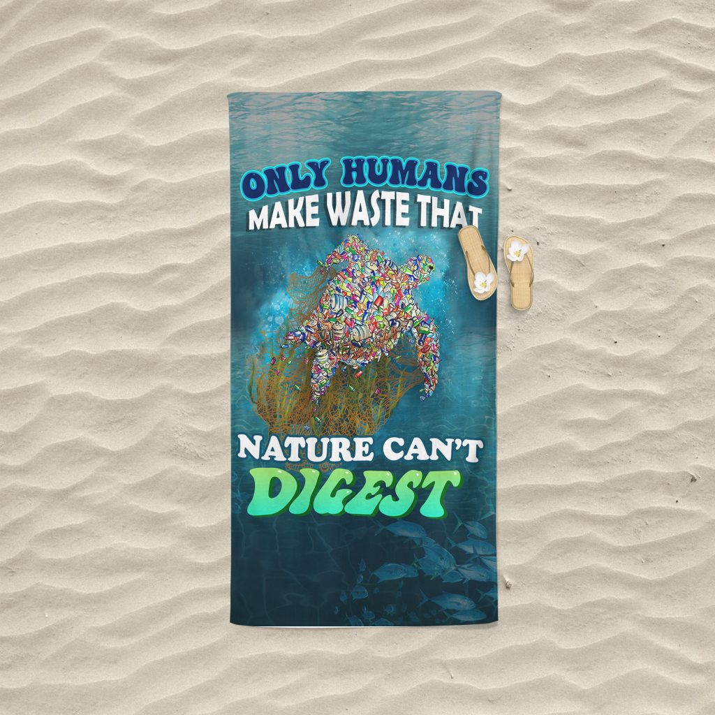 NATURE QUOTE INSPIRED BATH TOWEL, PLASTIC WASTE BEACH TOWEL, OCEAN POLLUTION PAINTINGS ON POOL TOWEL, 37.5X62INCH, ZERO WASTE INITIATIVE VACATION GIFT