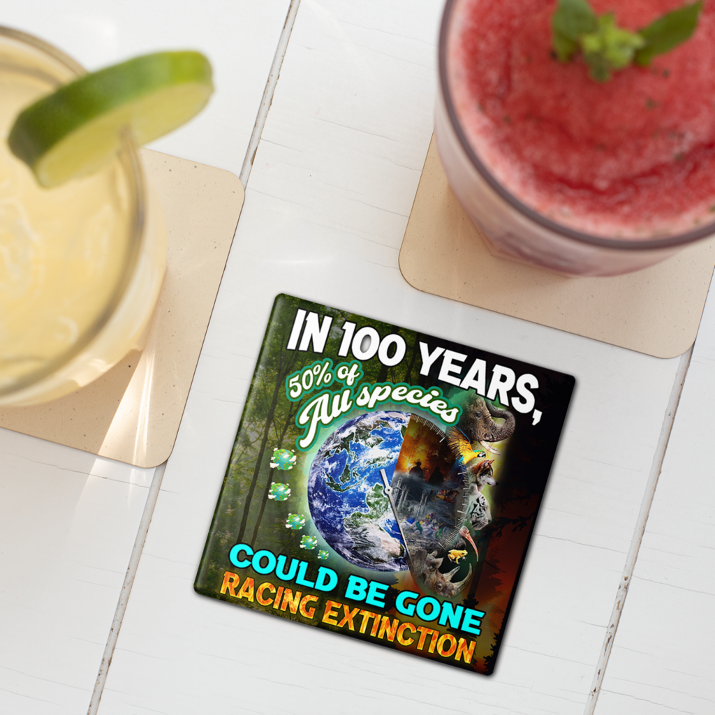 SET 4 NATURE, RACING EXTINCTION STONE COASTERS, SAVE THE PLANET EDUCATIONAL ART RESTAURANT COFFEE COASTER, 4 INCHES, ZERO WASTE DRINK COASTERS GIFT
