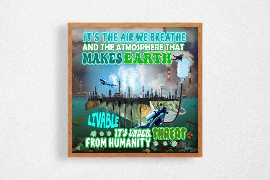 ENVIRONMENTAL POSTER ART PRINT, ATMOSPHERE THREAT POSTER, OCEAN POLLUTION,GLOBAL AWARENESS ROOM DECORATION, UNFRAMED VERSION, ZERO WASTE WALL ART GIFT