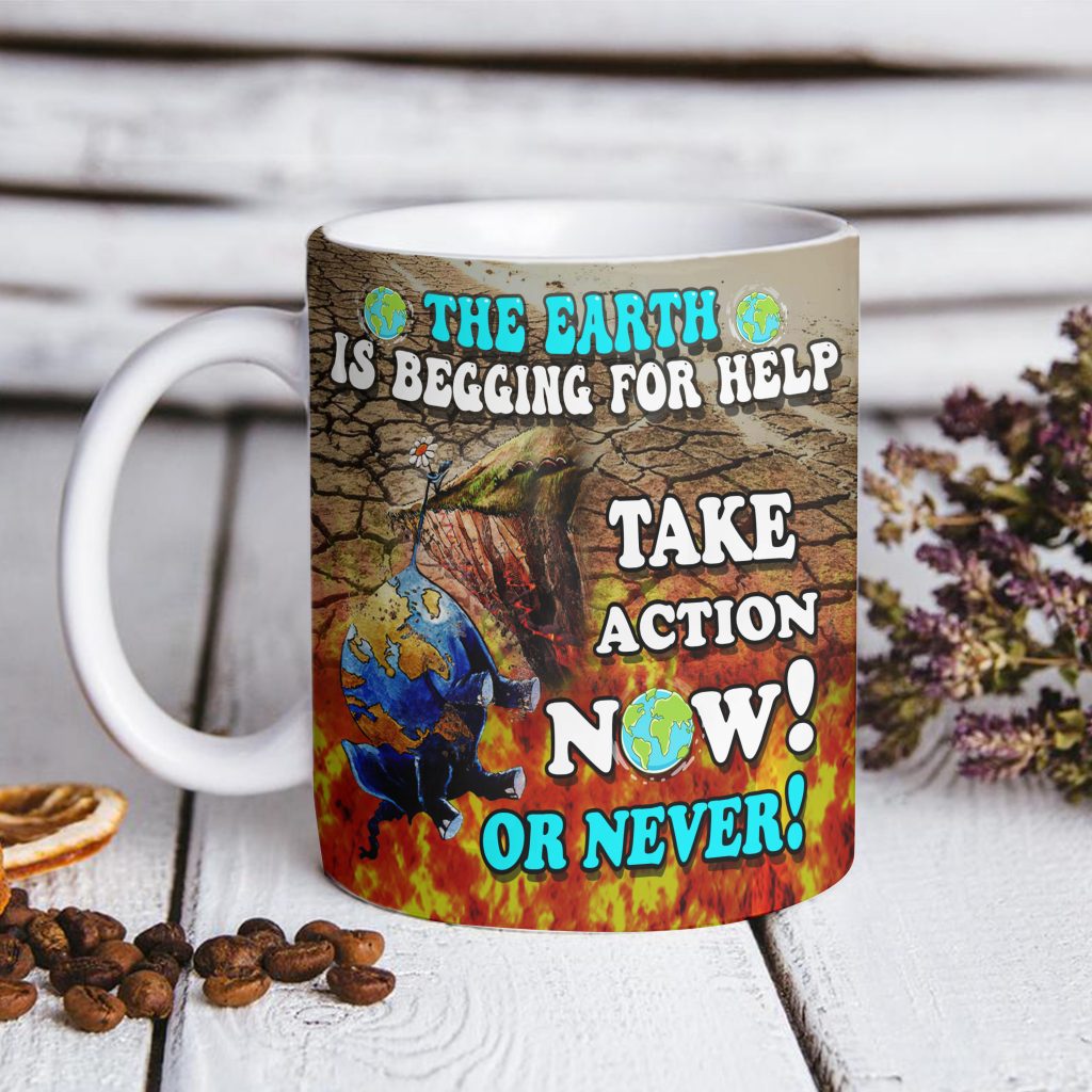 INSPIRATIONAL QUOTES DRINKWARE WITH SAYING, HELP THE EARTH EDGE MUG, EARTH THREAT, AWARENESS CERAMIC COFFEE CUP, 11OZ/15OZ, ZERO WASTE LIVING GIFT