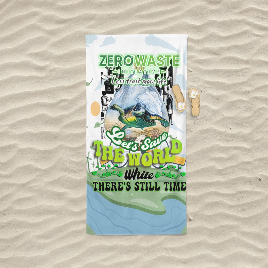 ECO FRIENDLY BATH SHEET, LESS TRASH MORE LIFE BEACH TOWEL, LESS GARBAGE, REUSE PERSONALIZED TOWEL, 37.5X62 INCH, ZERO WASTE INITIATIVE VACATION GIFT